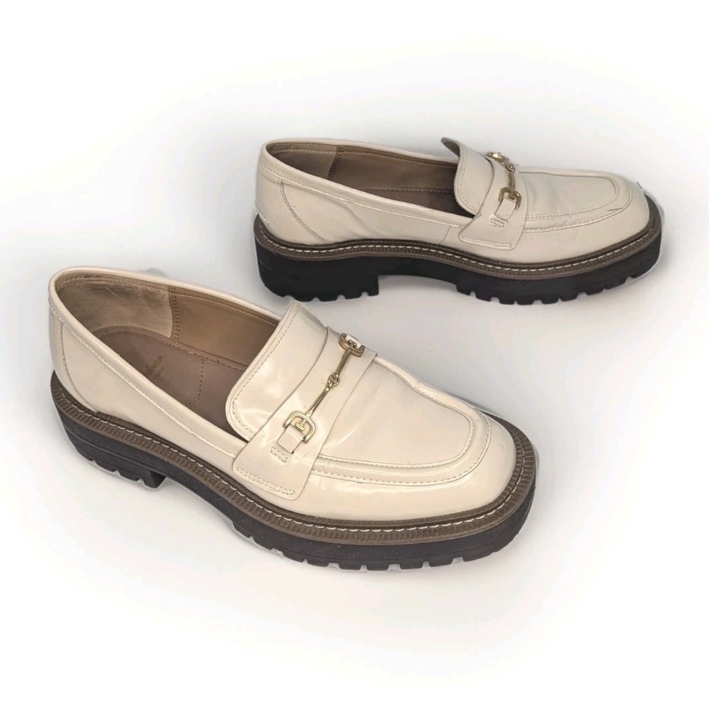 Sam Edelman Cream Loafers with Gold Buckle